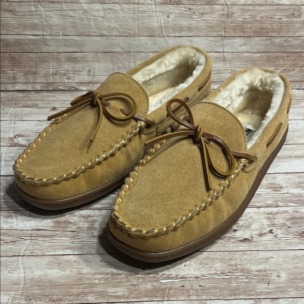 Minnetonka Pile Lined Hard sole Men's Brown Suede Loafers 13W